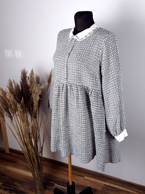 Piękna sukienka retro, Vintage, Szara z Kołnieżykiem Piękna sukienka retro, Vintage, Szara z Kołnieżykiem