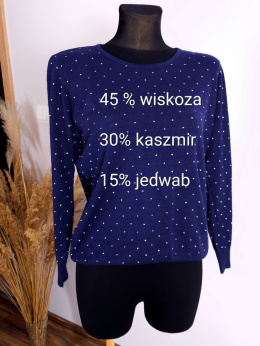 Piękny Granatowy sweterek w składzie jedwab, kaszmir, wiskoza